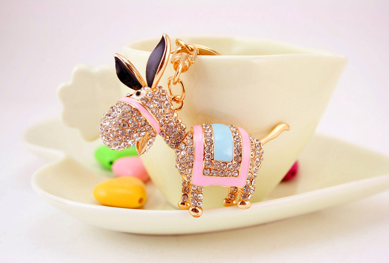 40g Weight Alloy, Metal Material Unisex Gender Pink, Red, Blue, Black Color Creative Cute Diamond Donkey Car Keychain 5