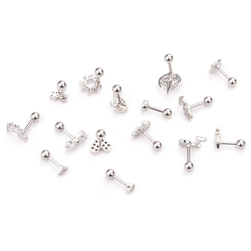 Fashion new zircon flower love bowknot screw alloy ear bone nails