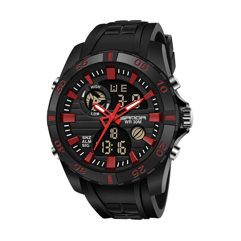 SANDA 791 impermeable multi-funcional deportes al aire libre reloj electrónico de cuarzo de los hombres reloj de doble movimiento