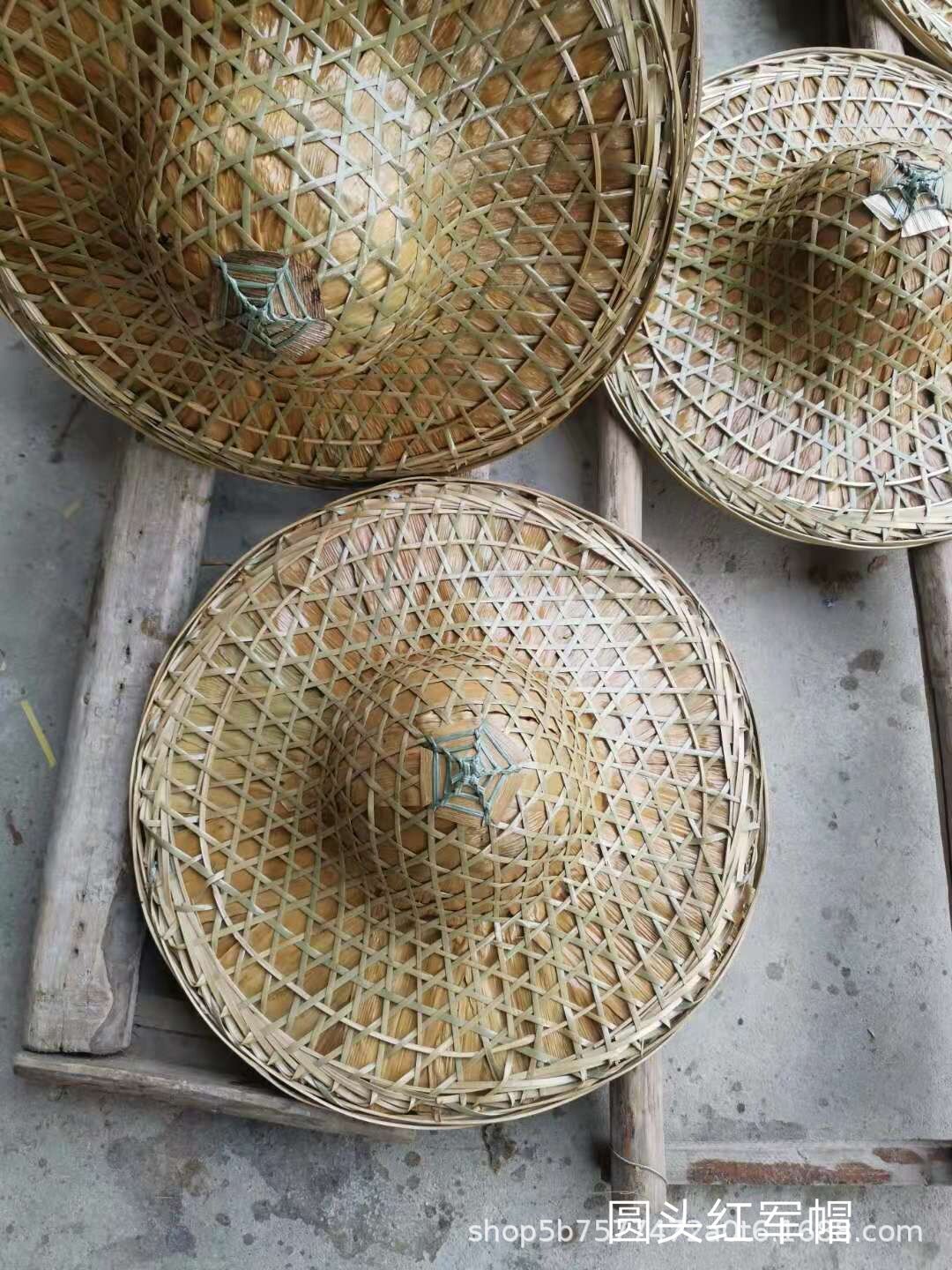 竹编防雨圆头红军帽青皮编制竹帽大沿防晒男斗笠帽装饰道具表演帽-阿里巴巴
