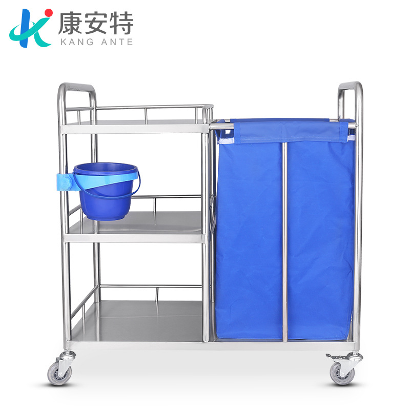 Coche de tres capas de cuidado matutino de acero inoxidable engrosado coche de suciedad cama impermeable barrido edredón ropa coche de suciedad Coche de hospital de cuidado matutino