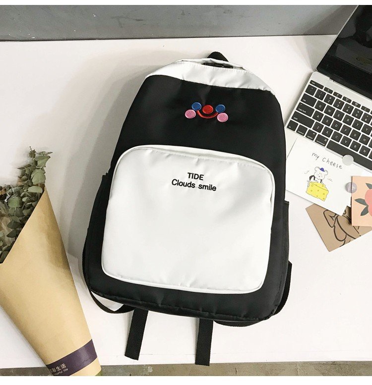 New Fashion Hit Color Embroidery Smiley Shoulder Bag Retro Sense Student Campus Backpack Wholesale display picture 11