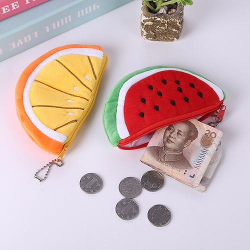 Korean style cute storage bag, fruit cartoon plush coin purse, small semicircular key bag, watermelon bag wholesale