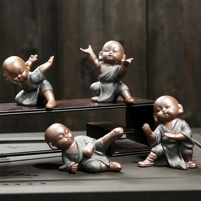 可愛佛紫砂茶寵擺件功夫小和尚 精品手工茶玩具配件陶瓷家居禮品