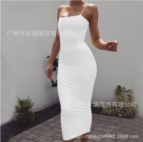 明星同款2019夏季歐美女裝吊帶款壹字領壹步裙連衣裙壹件代發女裝