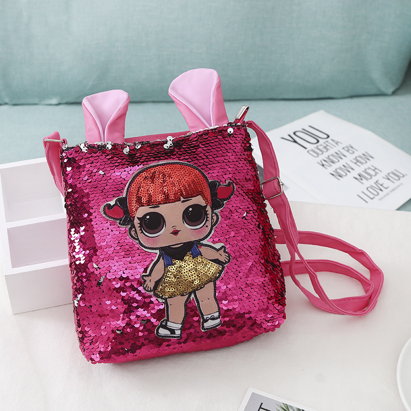 Girl's Small Pu Leather Cartoon Cute Sequins Square Zipper Crossbody Bag display picture 6