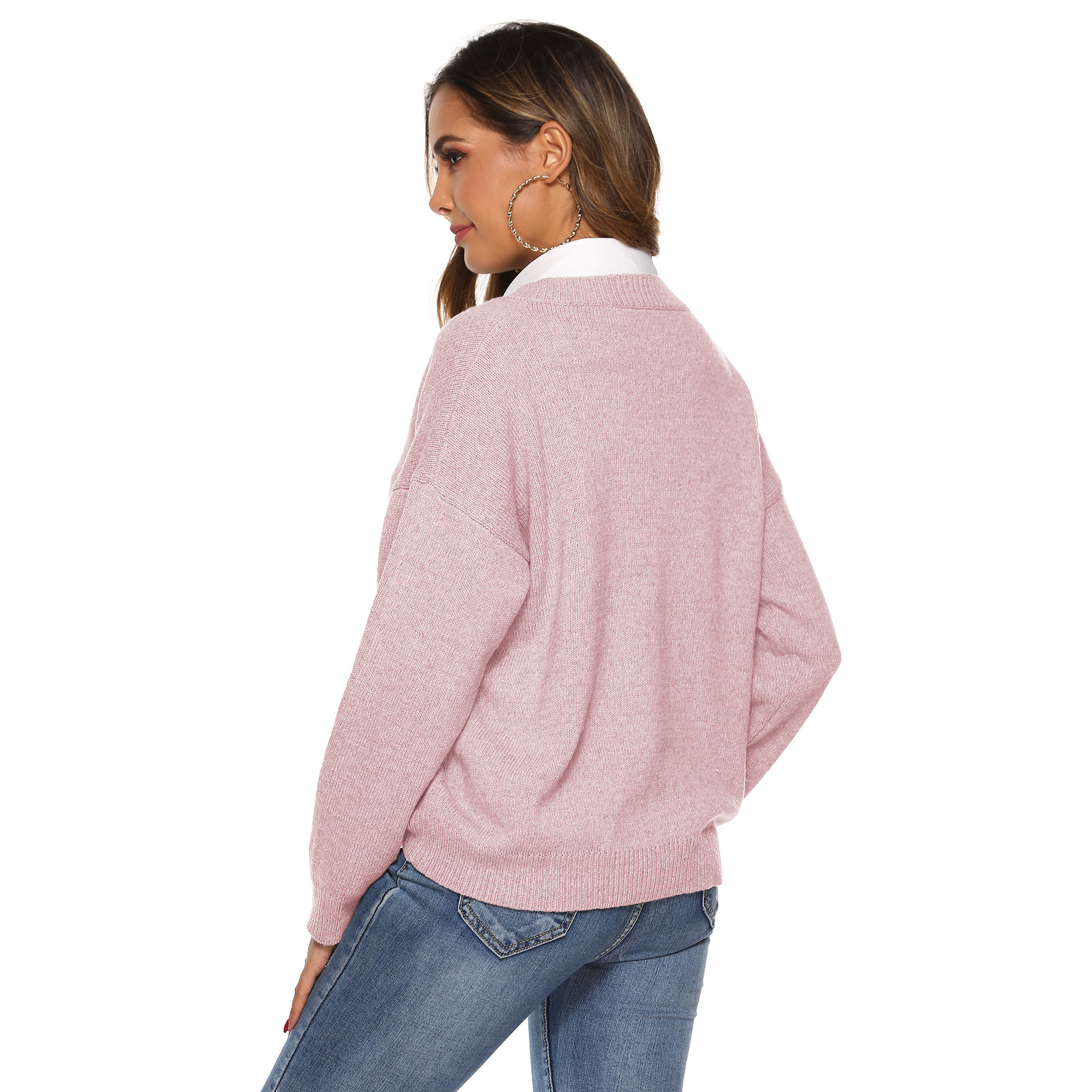 solid color simple woven V-neck pullover  NSOY45997