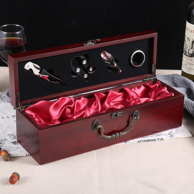 厂家直销现货高档单支仿红木红酒盒手提式内置酒水四件套加工定制