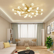 北歐樹杈浪漫花朵LED客廳燈后現代簡約主卧室燈具創意水晶吸頂燈