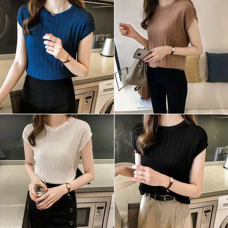 Spring summer solid knitted body-friendly T-shirt, oversize, loose fit, plus size