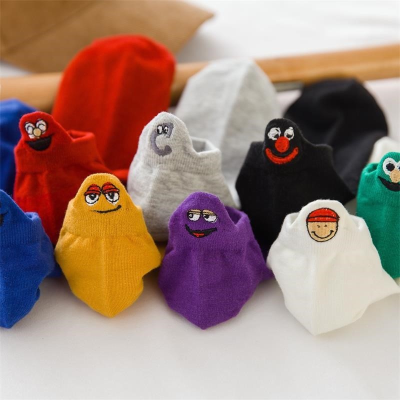 ins Explosive Cartoon Sesame Street Embroidered Women's Boat Socks Korean Heel Men's and Women's Funny Short Socks Fun Lovers Socks