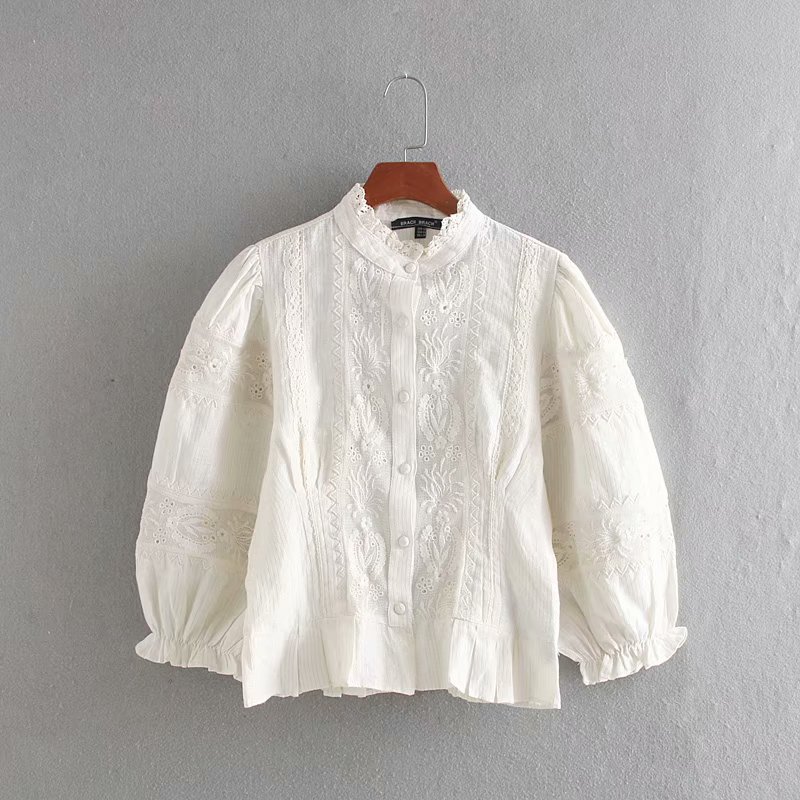 2026 Foreign Trade Cross-Border European and American Women's Clothing Wholesale Embroidered Patchwork Shirt 9414