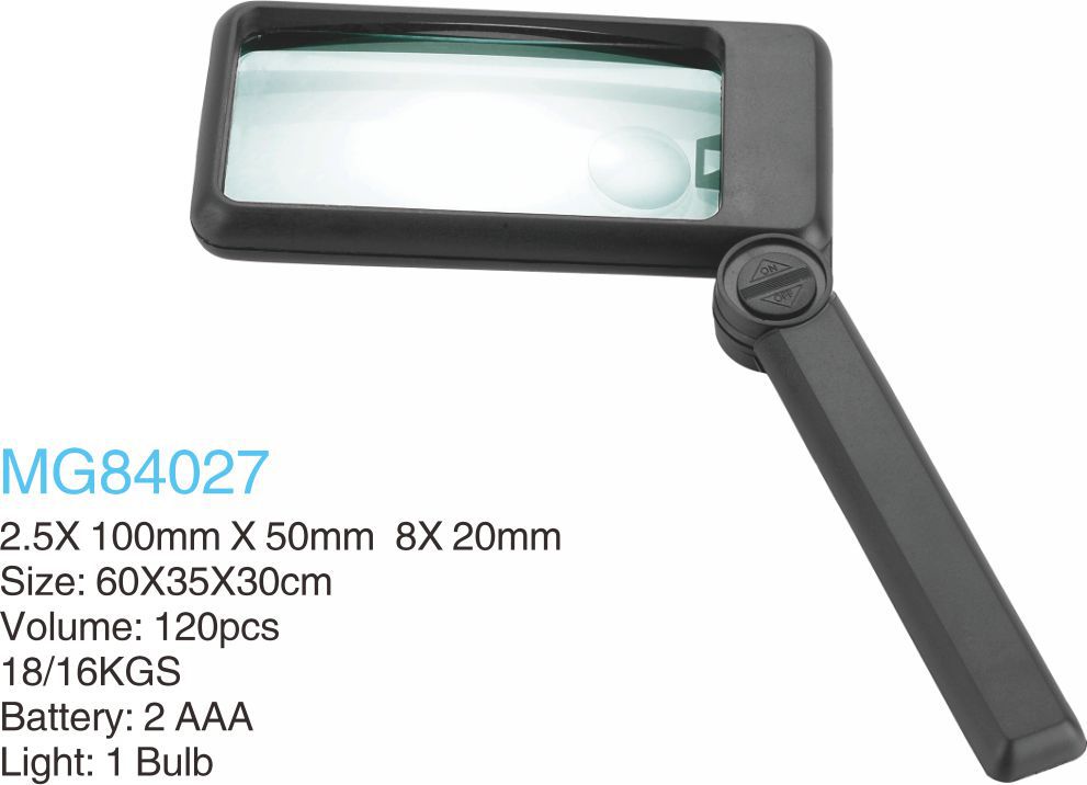 84027方形镜片亚克力镜片可折叠便携阅读放大镜带灯手持放大镜