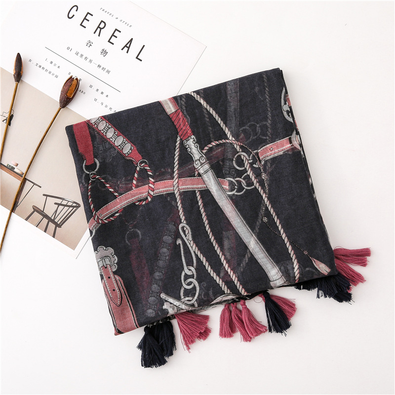 Scarf Black Printing Fringed Scarf Scarf Decorative Scarf Shawl Women Sun Protection display picture 8