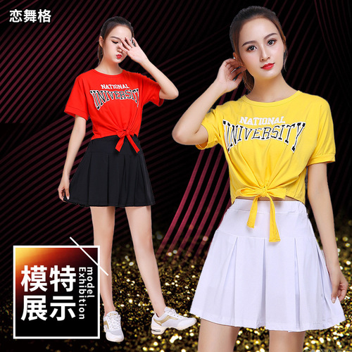 Square dance clothing new practice suit 2019 summer short-sleeved performance costume cotton sports dancing dress for women
