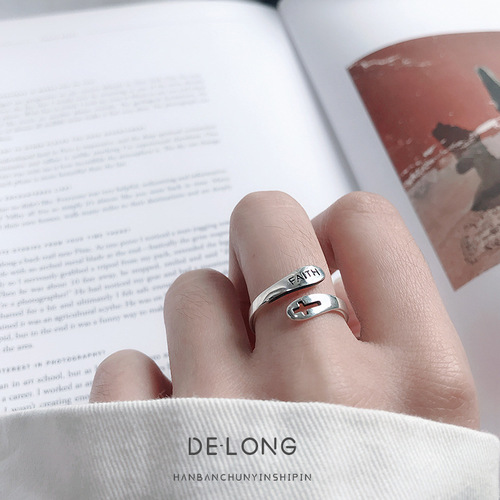 s925 sterling silver ring retro old FAITH faith cross ring personalized female silver ring ins Korean version jewelry