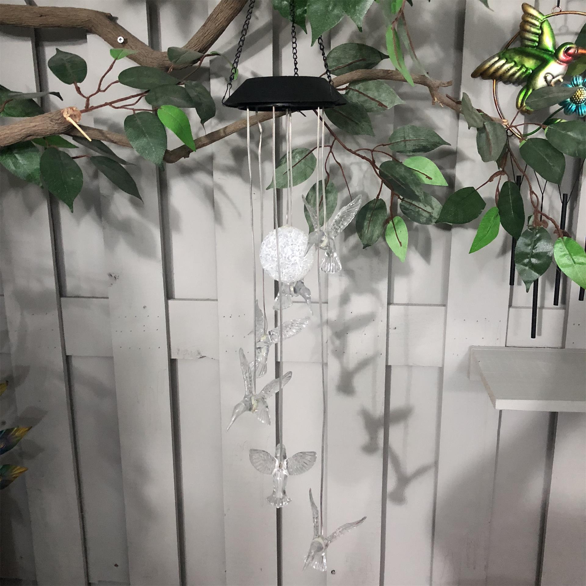 太阳能花园家居装饰挂件亚力克大蜂鸟LED灯太阳能灯串微景观