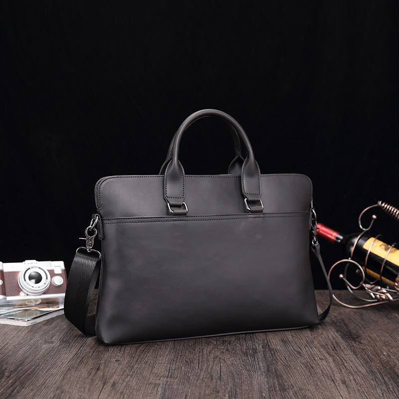 Casual Fashion Crazy Horse Leather Briefcase Business 15.6 Inch Men's Laptop Shoulder Bag_voghion.com