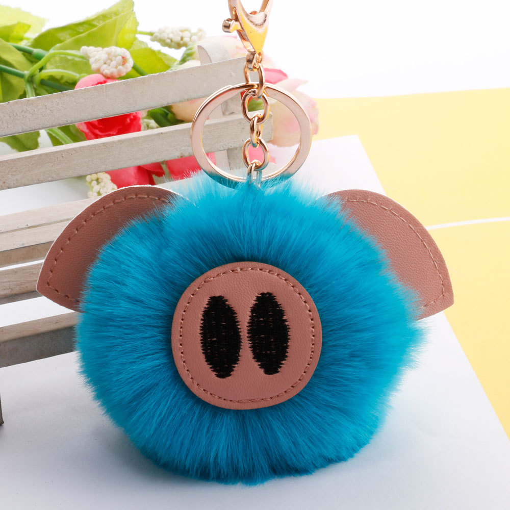 hair ball cute pig hair ball keychain PU fur animal plush keychain bag car pendantpicture27