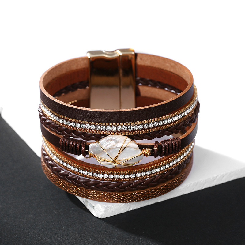 Bohemian fashion pearl tied rope braided bracelet