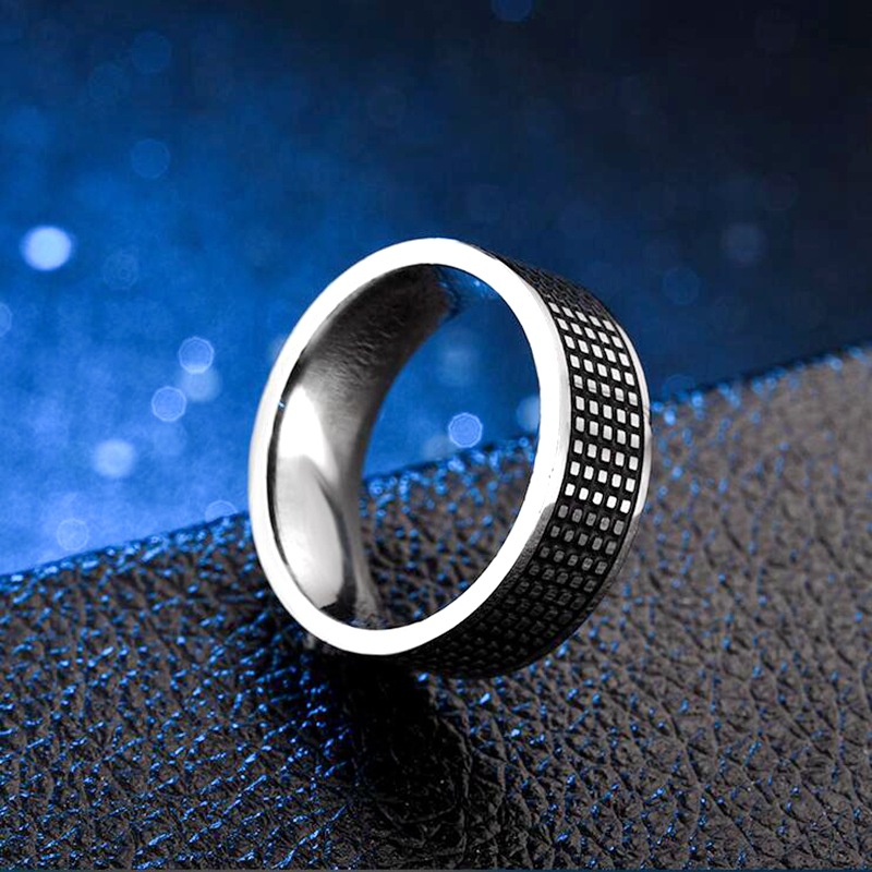 Geometric Pattern Fashion New Carved Square Painting Oil Black Stainless Steel Ring Wholesale Nihaojewelry