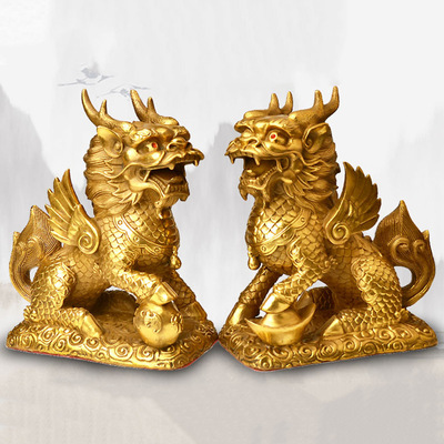 Pure copper Wealth unicorn Decoration Yuanbao unicorn a pair trumpet Arts and Crafts gift