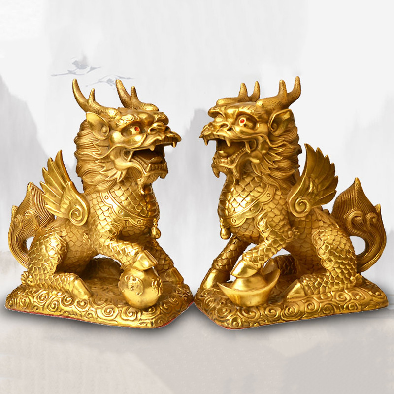 Pure copper Wealth unicorn Decoration Yuanbao unicorn a pair trumpet Arts and Crafts gift