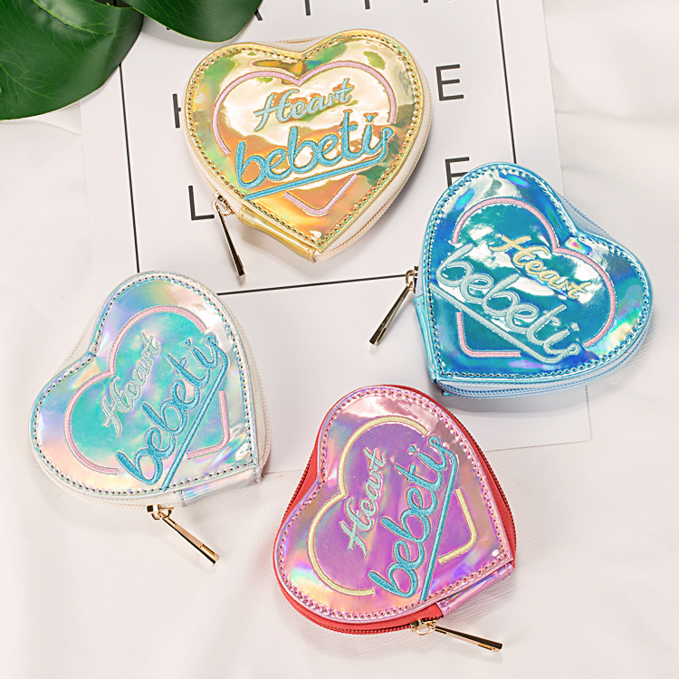 Fashion Peach Heart Embroidery Small Purse Laser Outer Case Coin Purse Coin Key Storage Bag Earphone Bag display picture 10