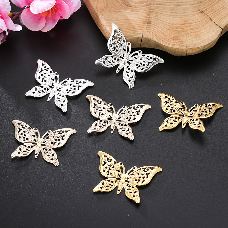 diy手工制作饰品配件黄铜发簪步摇头饰材料25*38mm蝴蝶