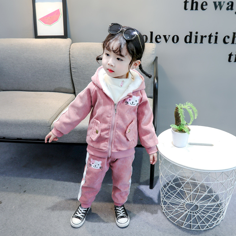 Kinderkleidung 2020 Winter Mädchen Plüsch Baumwolle zweiteiliges Cartoon-Cord-Set, Baseballjacke für_voghion.com