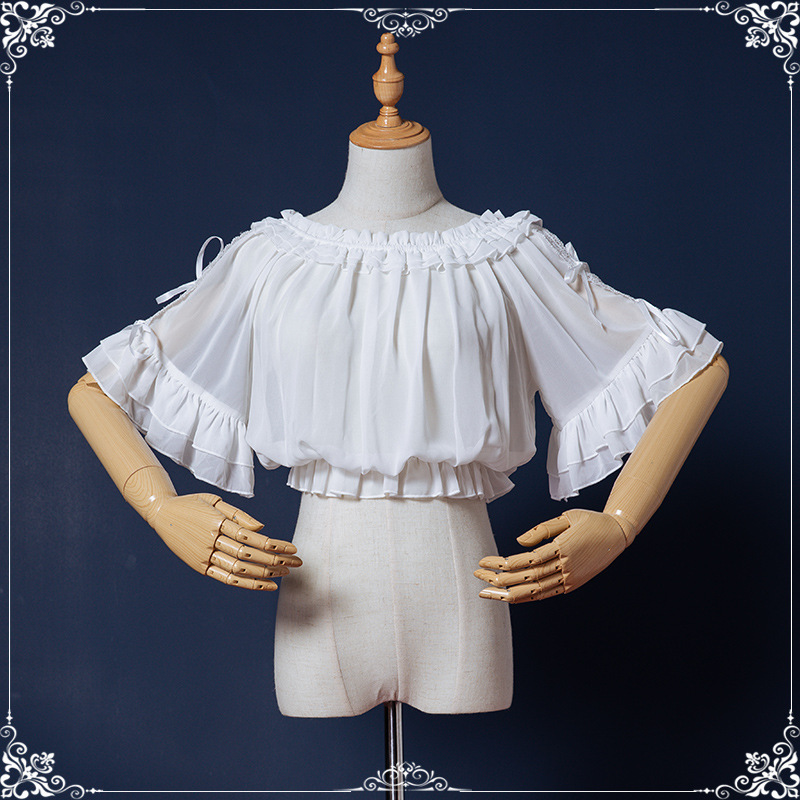 Eyemi Original lolita Inner Short Sleeve Cute Bow Lace Collar lolita Inner Chiffon Shirt