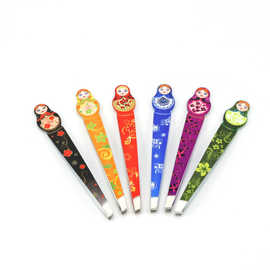 不锈钢俄罗斯娃娃披覆眉夹 卡通图案修眉镊子 眉毛夹镊子