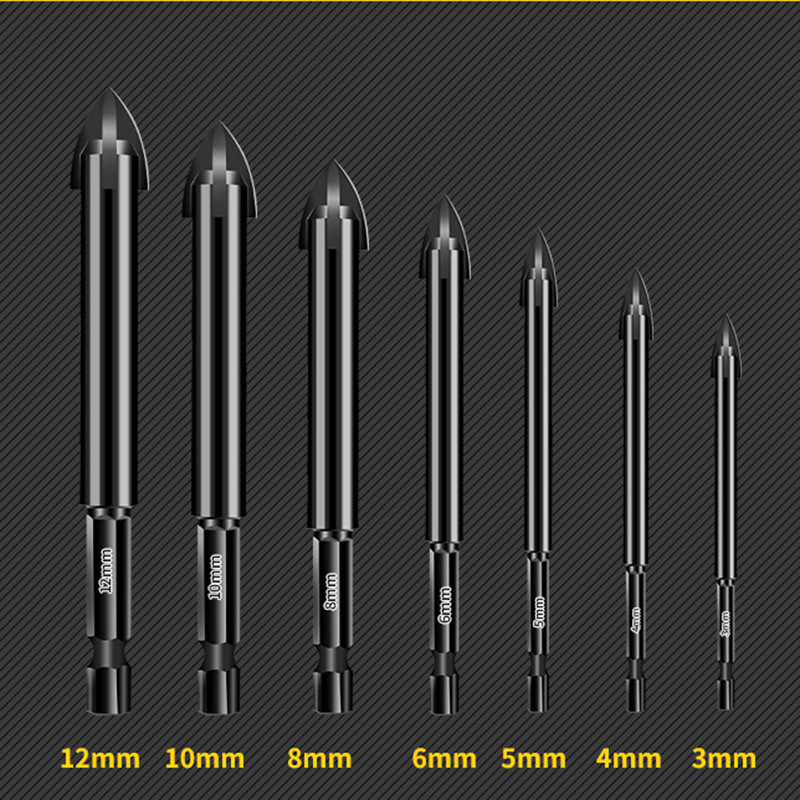 六角柄十字刀头钻头 钻陶瓷玻璃瓷砖打眼开孔器 四刃合金多功能钻
