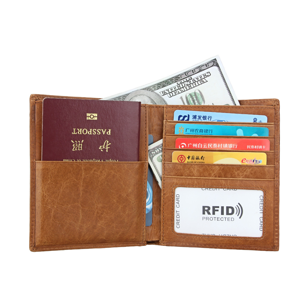 تبيع الشركات المصنعة بالجملة  Rfid للرجال والنساء مشبك جواز السفر للجلد متعدد الوظائف مجموعة بطاقات الاعتماد بالجملة display picture 17