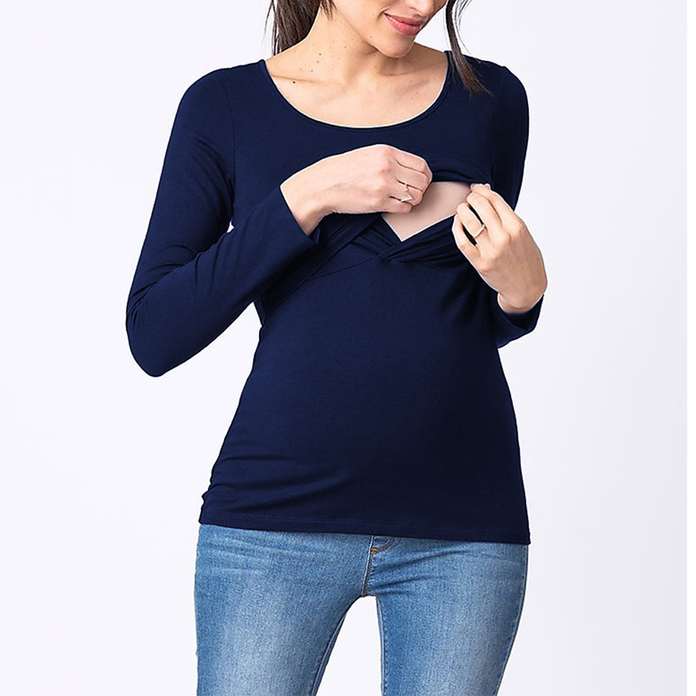 Long Sleeve Round Neck Solid Color Breastfeeding Maternity Wear NSHYF116737