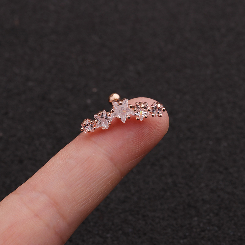 Korean version screw thin rod creative pentagonal star zircon earrings stainless steel piercing ear bone nail_voghion.com