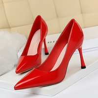 3319-2 Euro-American fashion simple super high heel lacquer surface, shallow mouth, pointed sexy slim nightclub high heel single shoes