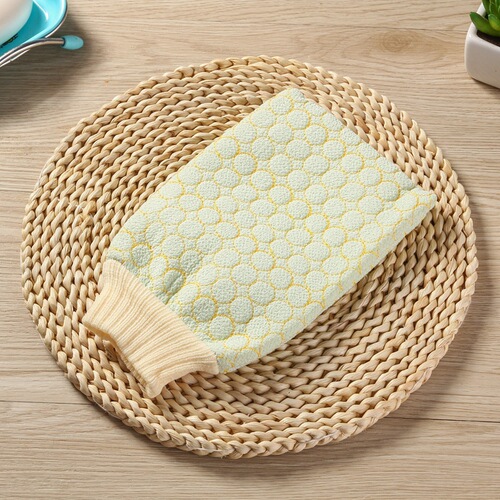Factory direct sales quilted embroidered round bath towel massage thickened cleansing mud rub treasure decontamination mud bathing gloves