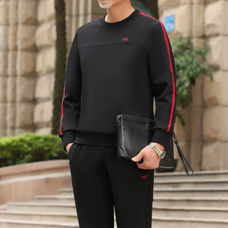 中年运动套装男父亲装圆领两件套2026新款套头衫爸爸运动套装男春