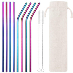 Reusable metal stainless steel colored straws from the original factory, creative 304 stainless steel straw set