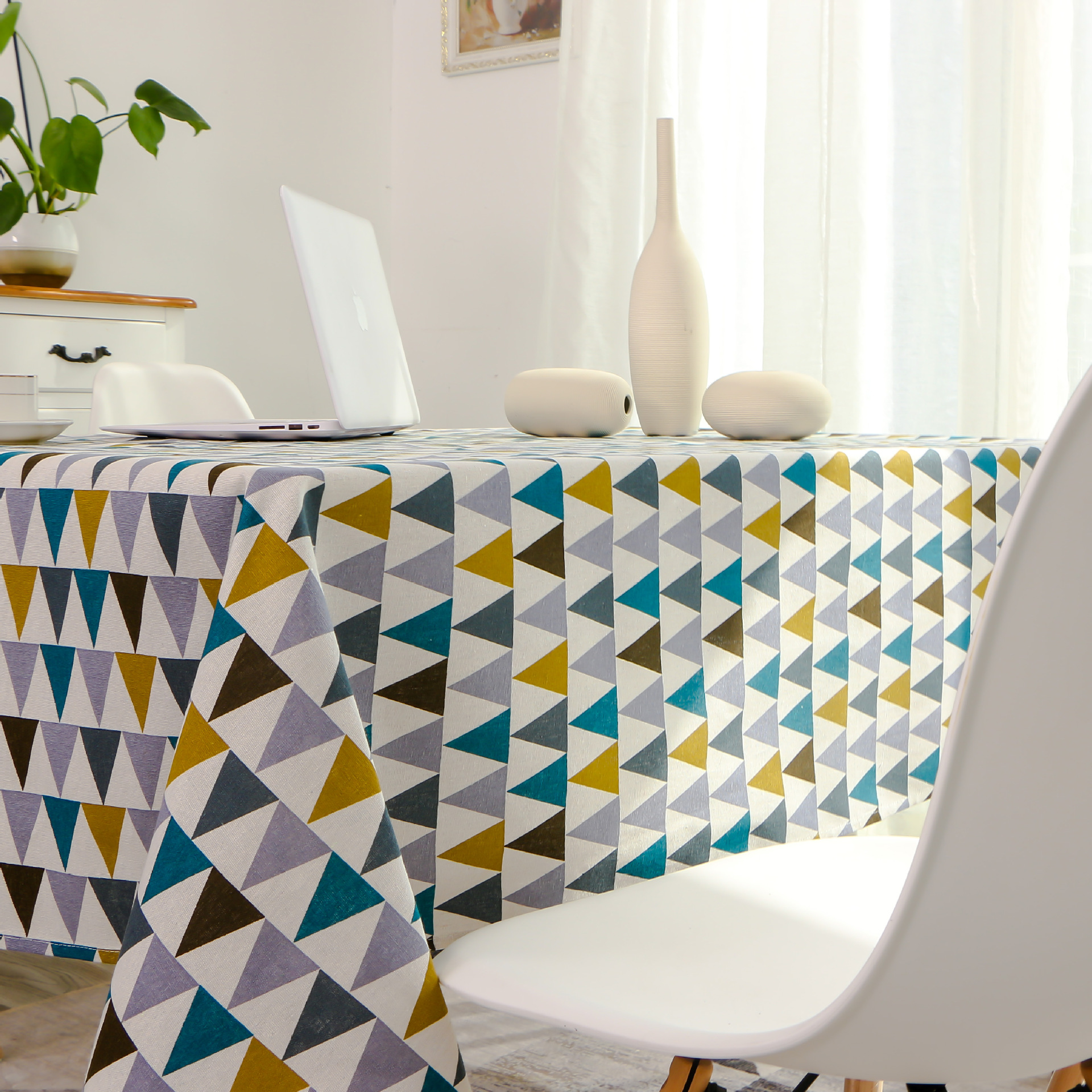 彩色三角形布艺印花棉麻桌布 家用简约餐桌台布冰箱茶几盖布批发