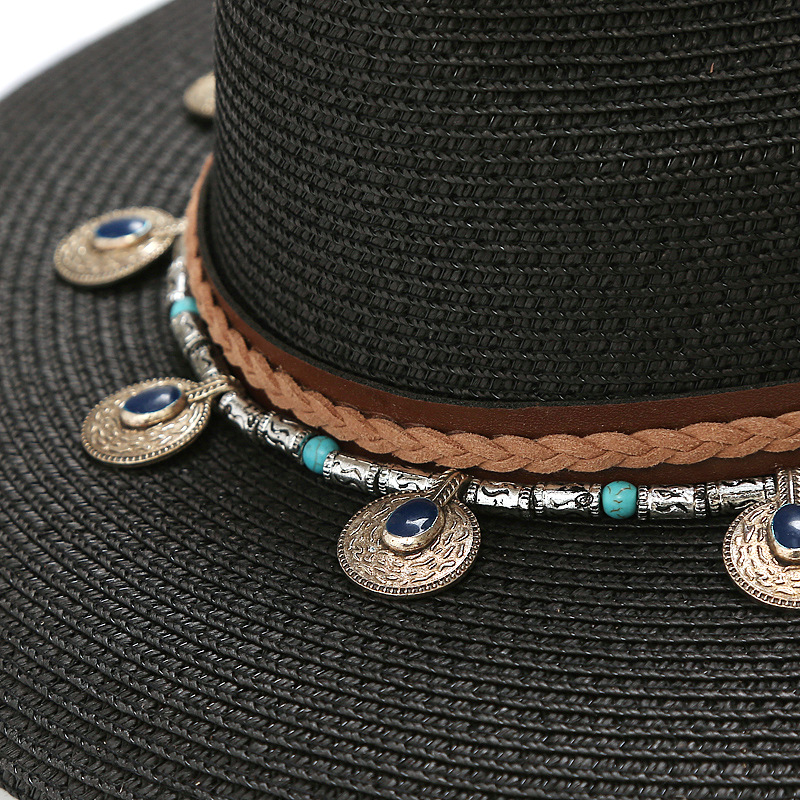 Viaje de verano nuevo sombrero de paja de protección solar de playa estilo coreano todo fósforo estilo étnico sombrero de ala grande Jazz femenino