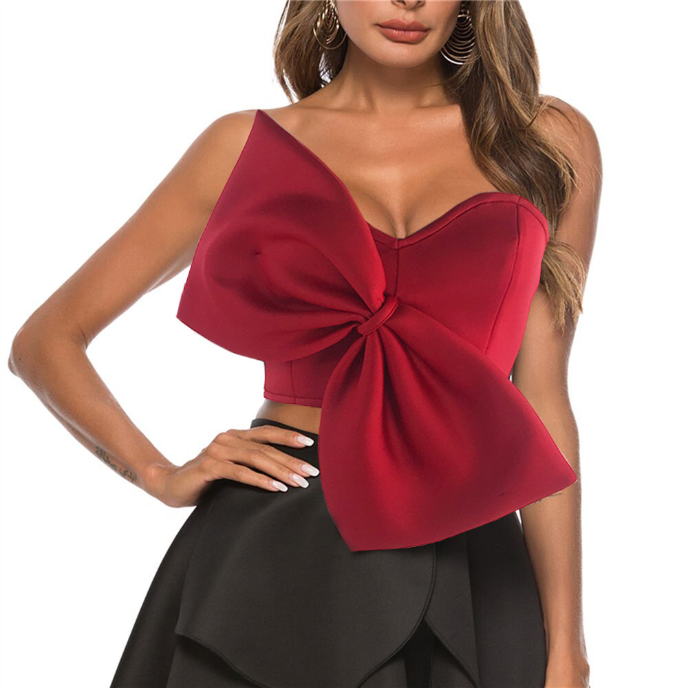 Women's Wrap Crop Top Tank Tops Bowknot Sexy Solid Color display picture 1