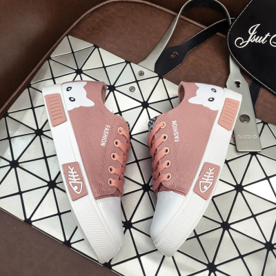 2019 spring and autumn new pattern Ladies canvas shoe White shoes lovely Cartoon kitten Foreign trade Cross border Perennial On behalf of