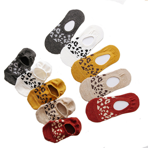 Independently packaged leopard print socks for women summer thin invisible socks cotton boat socks women's shallow socks wholesale
