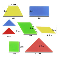 Geometric shapes: triangle, rectangle, trapezoid, square, hexagon, circle, parallelogram
