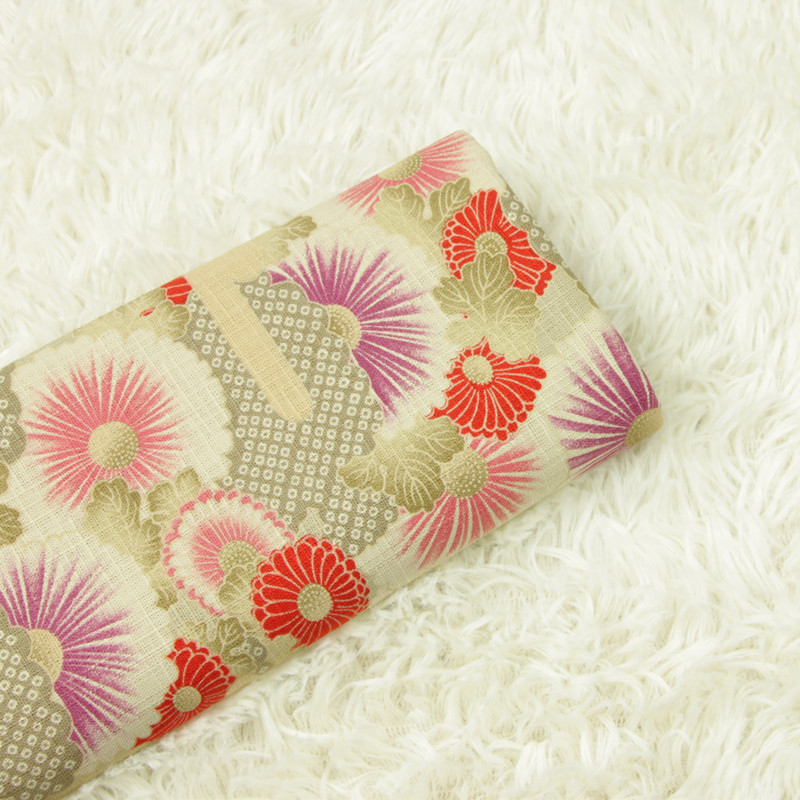 进口竹节棉布和风印花布料 手工DIY口金包包服装连衣裙面料纯棉