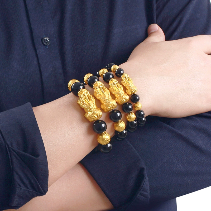 Men's Vietnam Sand Gold Obsidian Bracelet Plating Gold Pill Plate Platform Stalls Temple Fair Activities Gift Gift Gifts