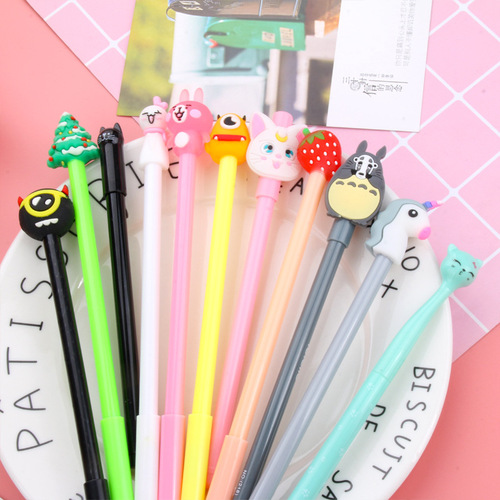 Japanese and Korean cartoon creative stationery for girls in pink, various colors and styles, cute cartoon gel pen set, stationery