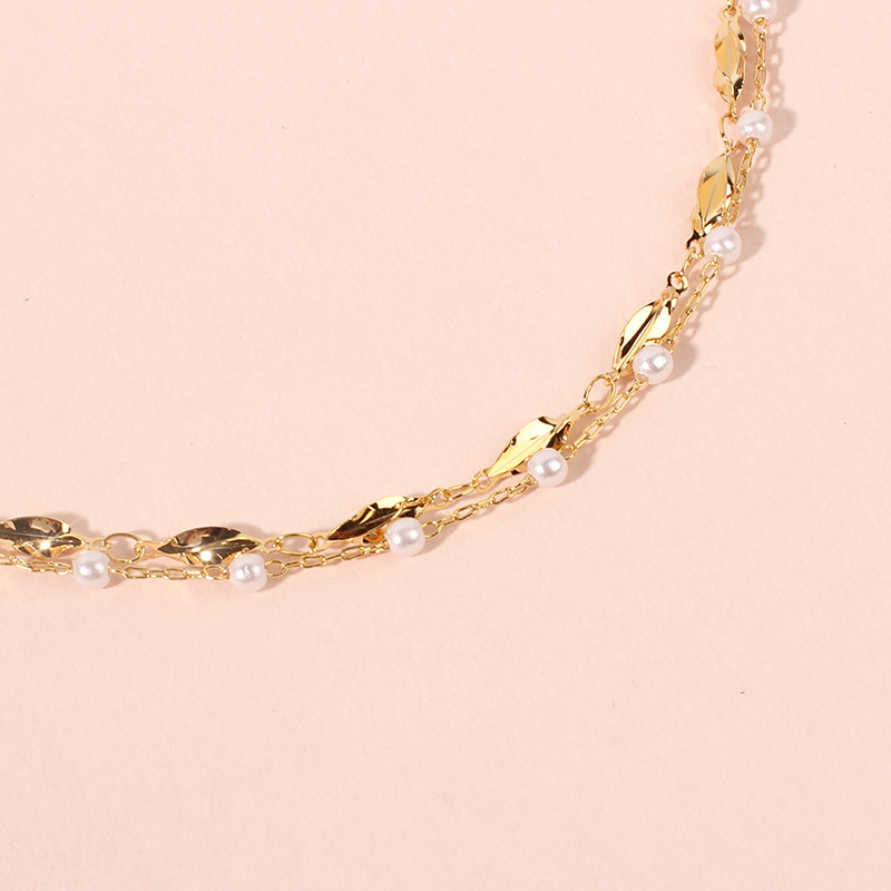 6g Weight Necklace Classification Anniversary, Business, Travel Occasion Women'S Gender Gold Color Fashion Multilayer Pearl Glossy Copper Necklace Wholesale 4